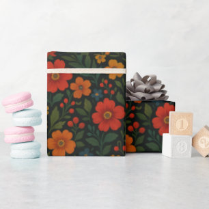 Dunkles Cottagecore Rustikales Wildblumen-Boho-Som Geschenkpapier