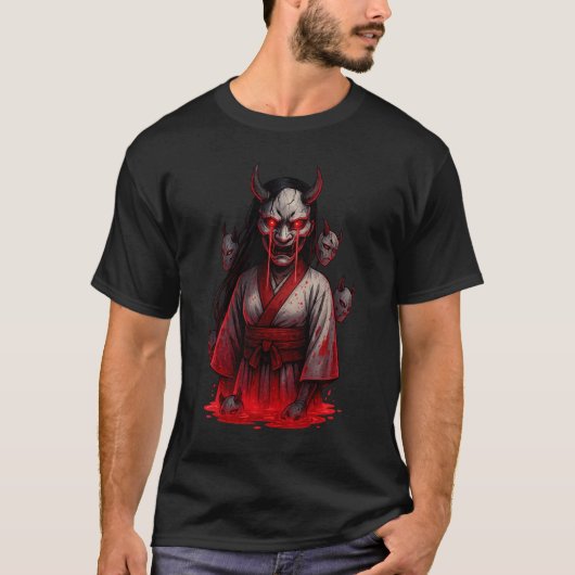 Dunkles Cyberpunk-Oni-Mädchen T-Shirt (Vorderseite)