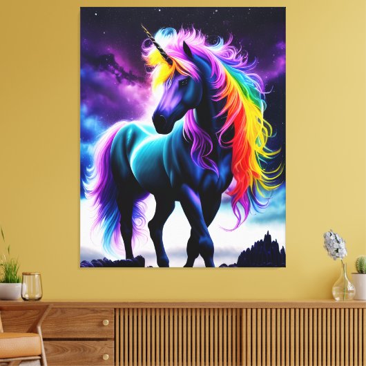 Dunkles Einhorn mit Regenbogenmane Leinwanddruck (Insitu (Wohnzimmer))