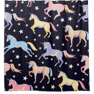 Dunkles Einhornmuster. Seamless Unicorn und Star d Duschvorhang