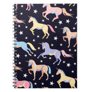 Dunkles Einhornmuster. Seamless Unicorn und Star d Notizblock