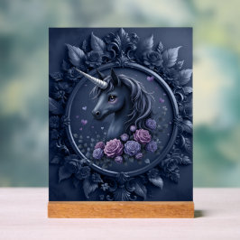 Dunkles Einhornportrait in einem runden Rahmen Acrylschild