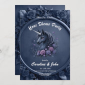 Dunkles Einhornportrait in einem runden Rahmen Einladung (Vorne/Hinten)