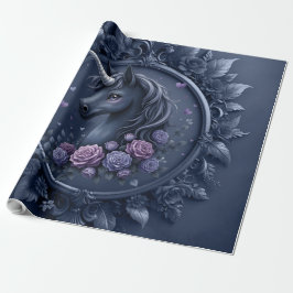 Dunkles Einhornportrait in einem runden Rahmen Geschenkpapier