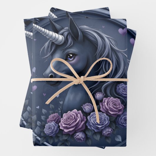 Dunkles Einhornportrait in einem runden Rahmen Geschenkpapier Set (Beispiel)
