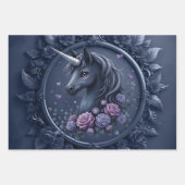 Dunkles Einhornportrait in einem runden Rahmen Geschenkpapier Set (Vorderseite)