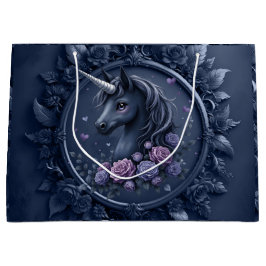 Dunkles Einhornportrait in einem runden Rahmen Große Geschenktüte