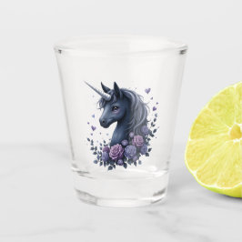 Dunkles Einhornportrait in einem runden Rahmen Schnapsglas