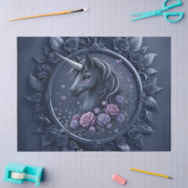 Dunkles Einhornportrait in einem runden Rahmen Seidenpapier