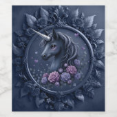 Dunkles Einhornportrait in einem runden Rahmen Weinetikett (Einzelnes Label)