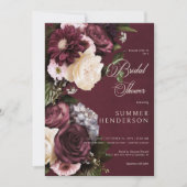 Dunkles Elegantes Burgundy & Cream Floral Brautpar Einladung (Vorderseite)