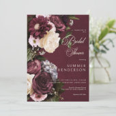 Dunkles Elegantes Burgundy & Cream Floral Brautpar Einladung (Stehend Vorderseite)