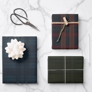 Dunkles elegantes Karo Feiertags-Weihnachtsmuster Geschenkpapier Set