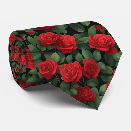 Dunkles elegantes rotes Rosenmuster Krawatte (Gerollt)
