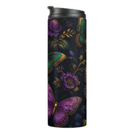 Dunkles elegantes Schmetterlingsmuster Thermosbecher