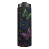 Dunkles elegantes Schmetterlingsmuster Thermosbecher (Vorderseite)