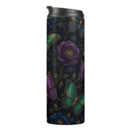 Dunkles elegantes Schmetterlingsmuster Thermosbecher