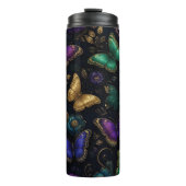 Dunkles elegantes Schmetterlingsmuster Thermosbecher (Vorderseite)