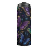 Dunkles elegantes Schmetterlingsmuster Thermosbecher (Vorderseite)