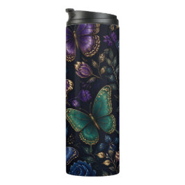 Dunkles elegantes Schmetterlingsmuster Thermosbecher