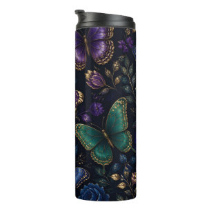 Dunkles elegantes Schmetterlingsmuster Thermosbecher