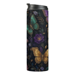 Dunkles elegantes Schmetterlingsmuster Thermosbecher
