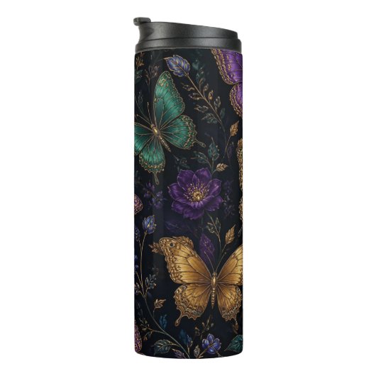 Dunkles elegantes Schmetterlingsmuster Thermosbecher (Nach rechts gedreht)