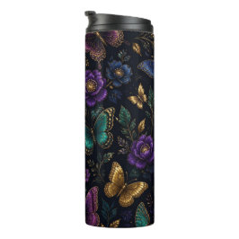 Dunkles elegantes Schmetterlingsmuster Thermosbecher