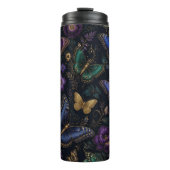 Dunkles elegantes Schmetterlingsmuster Thermosbecher (Vorderseite)