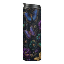 Dunkles elegantes Schmetterlingsmuster Thermosbecher