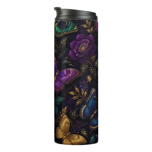 Dunkles elegantes Schmetterlingsmuster Thermosbecher (Nach rechts gedreht)
