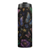 Dunkles elegantes Schmetterlingsmuster Thermosbecher (Vorderseite)
