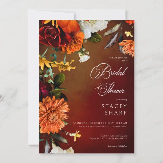 Dunkles elegantes Summer Sunset Floral Brautparty Einladung (Vorderseite)