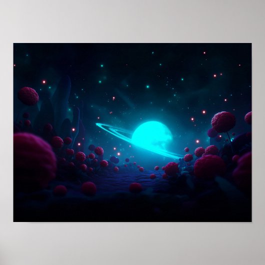 Dunkles Fantasy-Tal mit leuchtend grünem Himmel un Poster (Vorne)