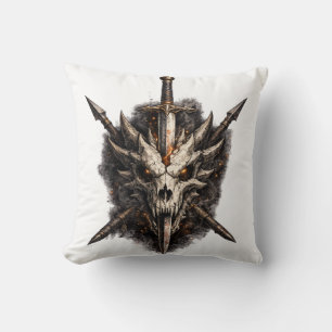 Dunkles Fantasy-Totenkopf-Schwert-Krieger-Emblem Kissen