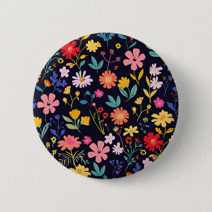 Dunkles farbenfrohes Ditsy-Blumenmuster im Boho-St Button