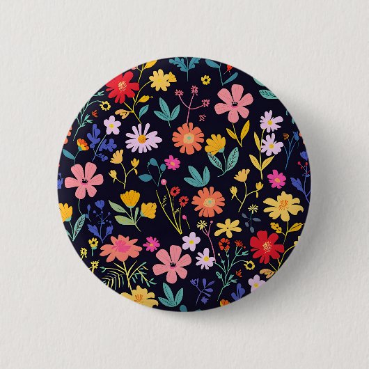 Dunkles farbenfrohes Ditsy-Blumenmuster im Boho-St Button (Vorderseite)
