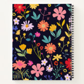 Dunkles farbenfrohes Ditsy-Blumenmuster im Boho-St Notizblock (Rückseite)
