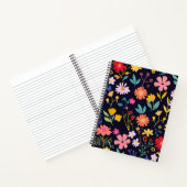 Dunkles farbenfrohes Ditsy-Blumenmuster im Boho-St Notizblock (Innenseite)