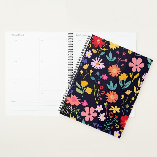 Dunkles farbenfrohes Ditsy-Blumenmuster im Boho-St Planer (Anzeige)