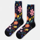 Dunkles farbenfrohes Ditsy-Blumenmuster im Boho-St Socken (Linkes Detail)