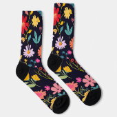Dunkles farbenfrohes Ditsy-Blumenmuster im Boho-St Socken (Rechts)