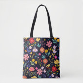Dunkles farbenfrohes Ditsy-Blumenmuster im Boho-St Tasche (Vorderseite)