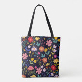 Dunkles farbenfrohes Ditsy-Blumenmuster im Boho-St Tasche (Rückseite)