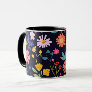 Dunkles farbenfrohes Ditsy-Blumenmuster im Boho-St Tasse