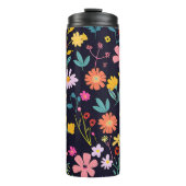 Dunkles farbenfrohes Ditsy-Blumenmuster im Boho-St Thermosbecher (Vorderseite)