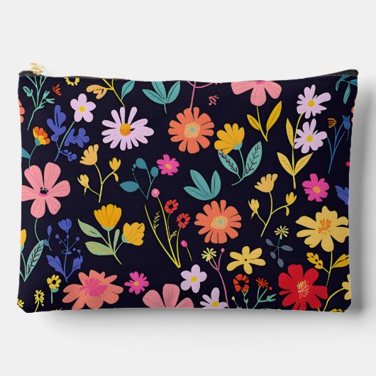 Dunkles farbenfrohes Ditsy-Blumenmuster im Boho-St Zubehörtasche (Vorderseite)