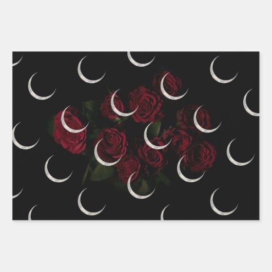 Dunkles Floral-Triple-Mondpapier Geschenkpapier Set (Vorderseite 3)