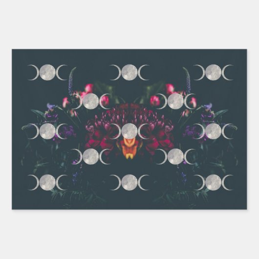 Dunkles Floral-Triple-Mondpapier Geschenkpapier Set (Vorderseite)