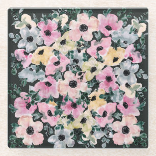 Dunkles florales Aquarell: schöner Druck. Glasuntersetzer